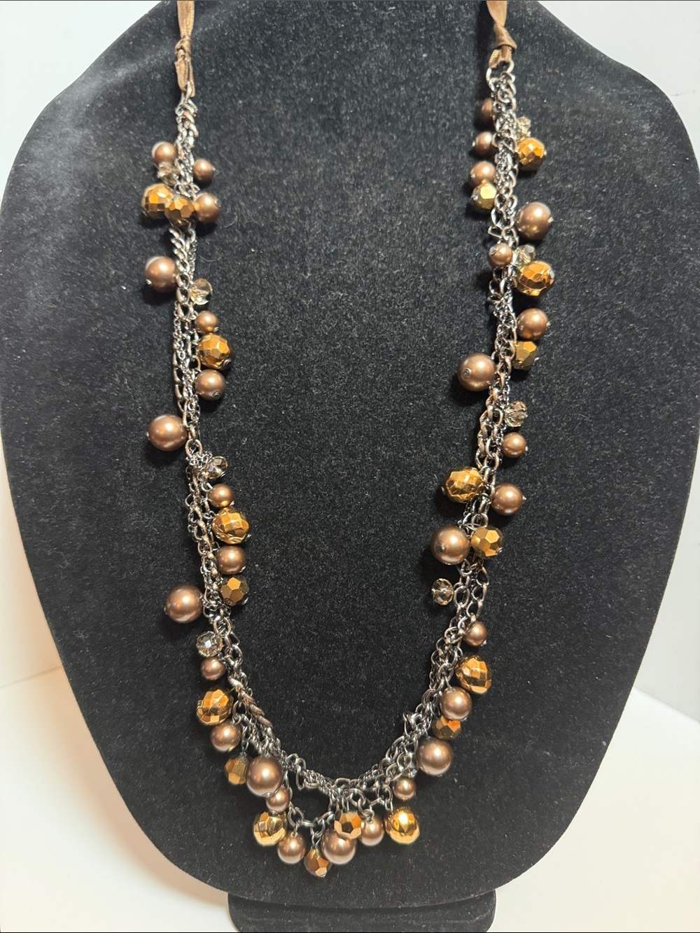 Bronze and Gold Beaded Multi-Chain Women’s Necklace